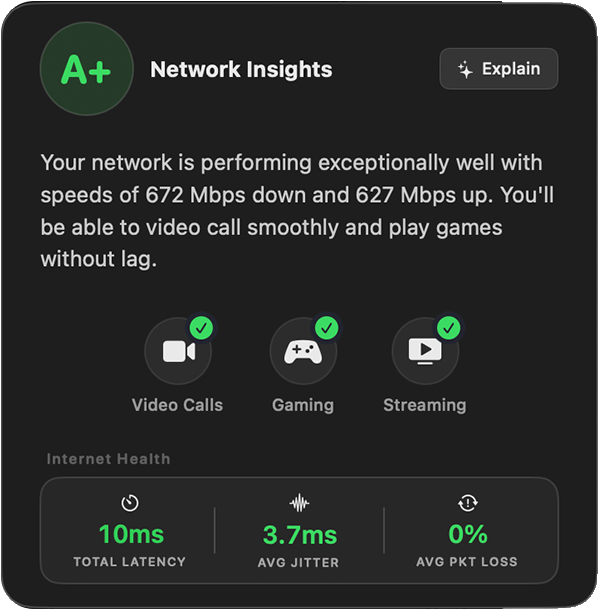 AI Network Advisor showing network health grade and analysis